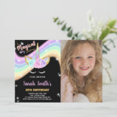 Photo Rainbow Pink Unicorn Invitations d'anniversa (Debout devant)