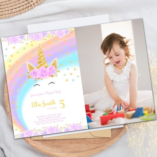 Photo Rainbow Unicorn Invitations d'anniversaire