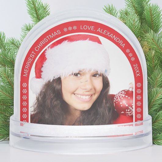 Photo Red Arch Merriest Christmas White Snowflakes