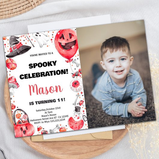 Photo Red Ballon Halloween Invitations d'anniversa