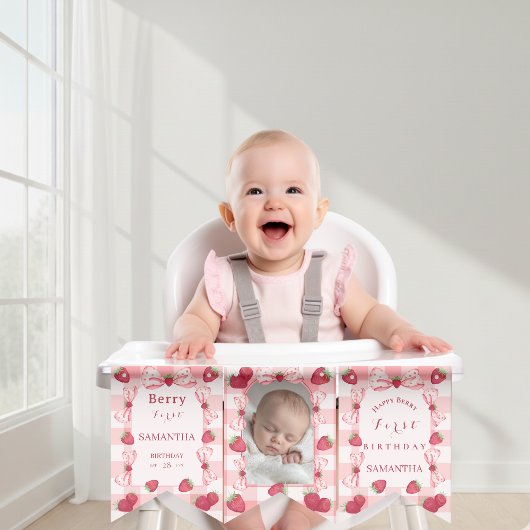 Photo Red Gingham Bows Berry First Bunting Flags Vlaggetjes