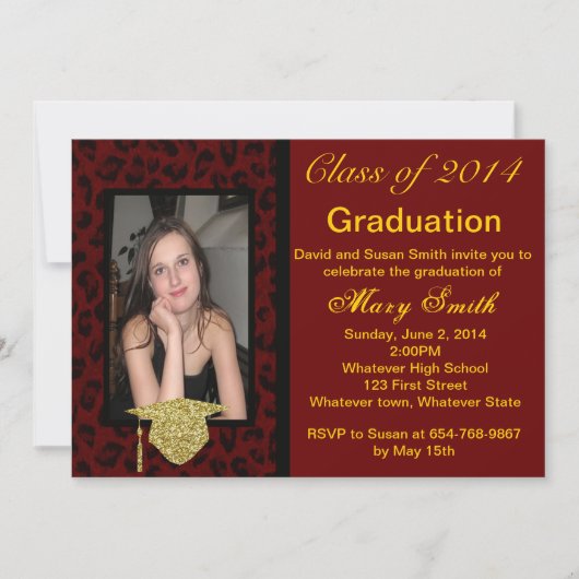 Photo Red Leopard Graduation Invitation (Devant)
