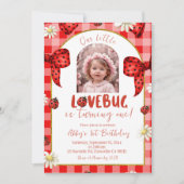 Photo Red Plaid Bow Coquette Lovebug Birthday Kaart (Voorkant)