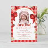 Photo Red Plaid Bow Coquette Lovebug Birthday Kaart (Staand voorkant)