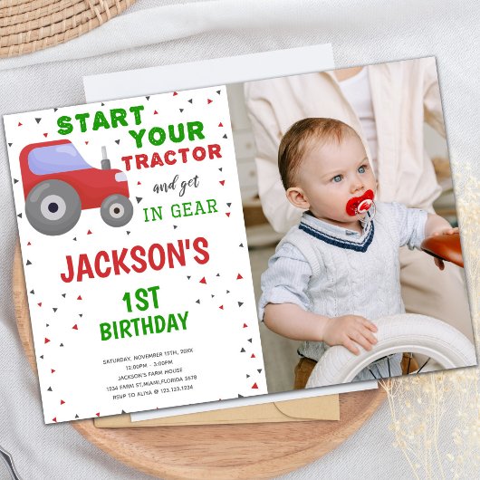 Photo Red Tractor Invitations d'anniversaire