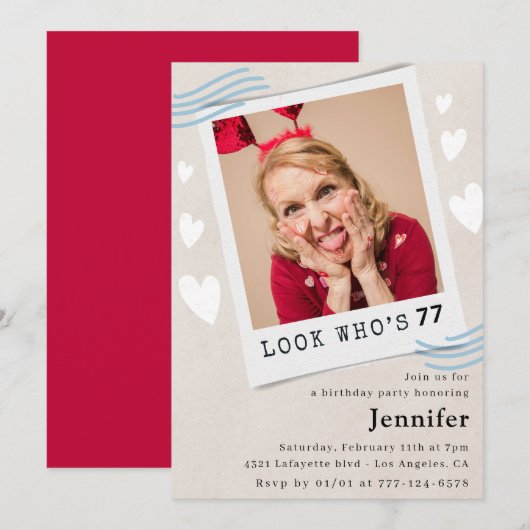 Photo Regardez qui fête ses 77 ans Invitation (Devant / Derrière)