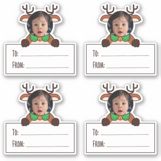 Photo Reindeer Gift Tag Sticker (Devant)