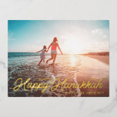 Photo Retro Script Happy Hanukkah Folie Feestdagen Briefkaart (Voorkant)