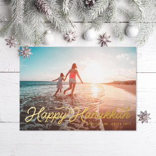 Photo Retro Script Happy Hanukkah Folie Feestdagenkaart