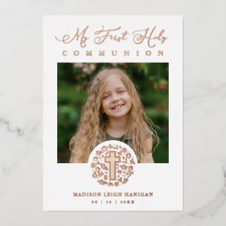 Photo Romantic Real Rose Gold Floral Wreath Folie Uitnodiging