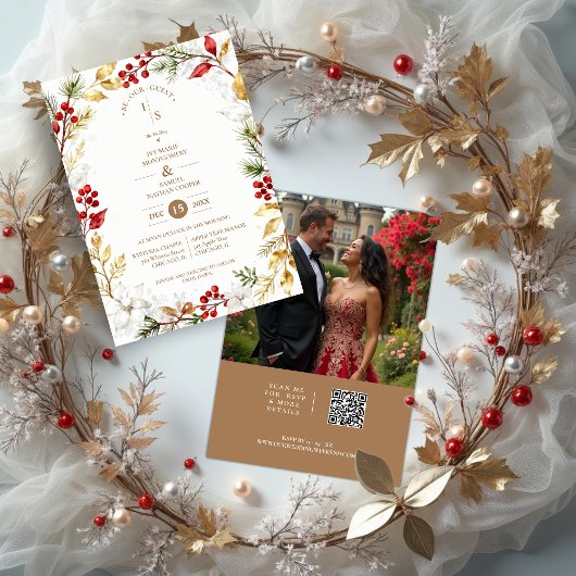 Photo Romantic Winter Nature Frame Wedding Kaart