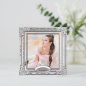 Photo rose argent Quinceanera Invitation (Debout devant)