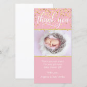 PHOTO rose de la fille | de baby shower de MERCI (Devant / Derrière)