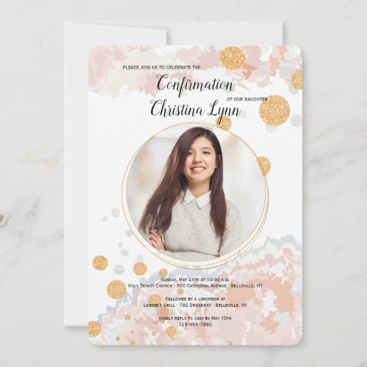 Photo rose fidèle Invitation religieuse (Devant)