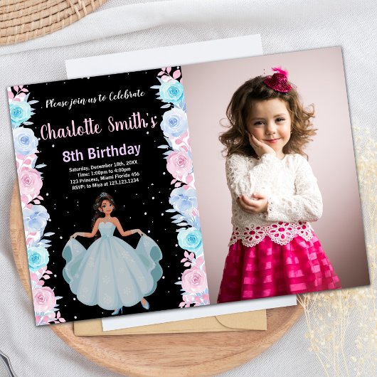 Photo Rose Floral Princess Invitations d'anniversa