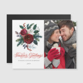 PHOTO Rouge Floral Noël Carte magnétique (Devant / Derrière)