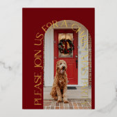 Photo Rouge moderne Noël Foil Invitation (Recto)