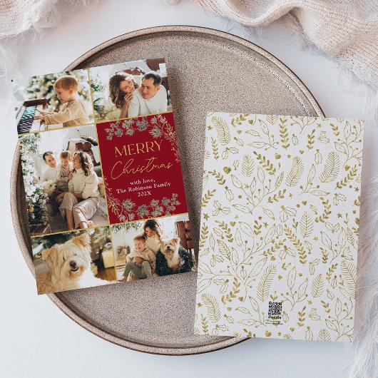 Photo Rouge Or moderne Joyeux Noël Carte de Noël