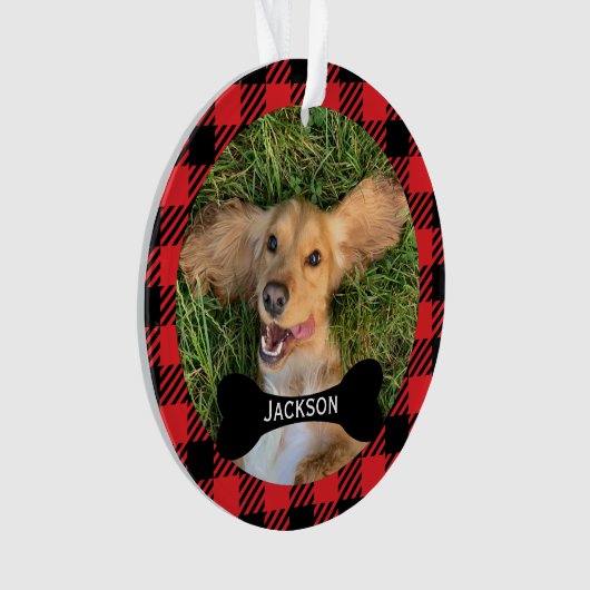 Photo Rouge Plaid Custom Bone Nameplate Chien Phot (devant)