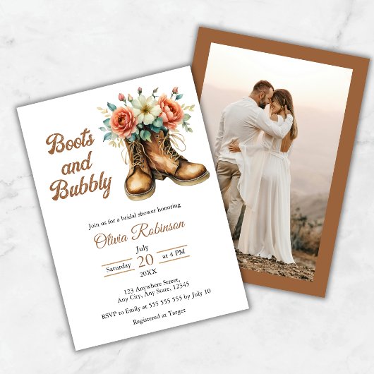 Photo Rustic Boots and Bubbly Bridal Shower Kaart