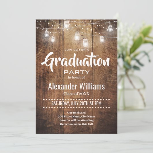 Photo Rustic Graduation Party Invitation (Debout devant)