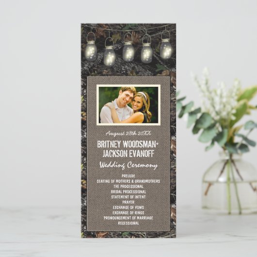 Photo Rustic Mason Jar Camo Programmes de mariage (Debout devant)