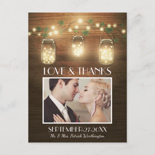 Photo Rustic Mason Jar Merci Cartes postales (Devant)