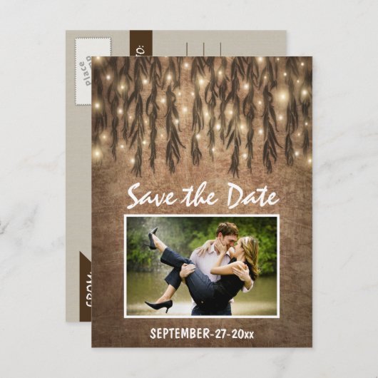 Photo Rustic Willow Tree Enregistrer la date Carte (Devant / Derrière)