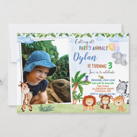 Photo Safari invitation anniversaire animal Jungle (Devant)