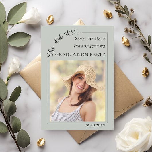 Photo Sage Green Graduation party Save the Date