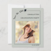 Photo sage green Graduation Save the Date card (Voorkant)