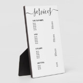 Photo Salon blanc simple Tarifs Service Menu Plaque (Côté)