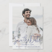 Photo Save the Date avec Elegant Blue Typography