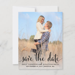 Photo Save the Date Cards, Black Rustic Script