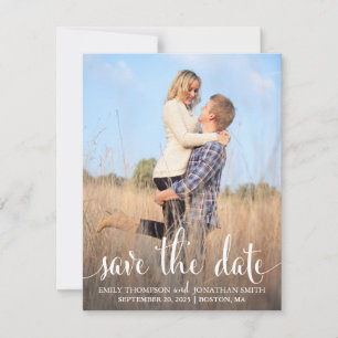 Photo Save the Date Cards, White Rustic Script