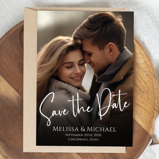 Photo Save the Date Elegant Classy Calligraphy