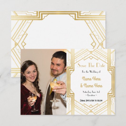 Photo Save The Date Fête de Mariage 1920 Art Déco (Devant / Derrière)