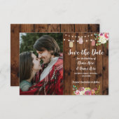 Photo Save The Date Rustic Jar Wood Floral Invitat (Devant / Derrière)