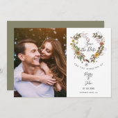 Photo Save the Date Script Floral Heart Garland (Devant / Derrière)