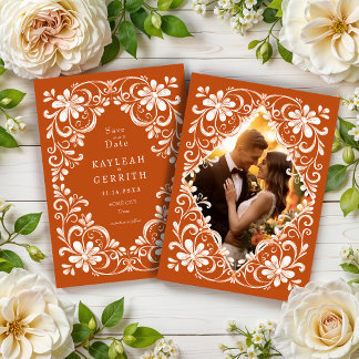 Photo Save The Date Shabby Chic Orange Foncé