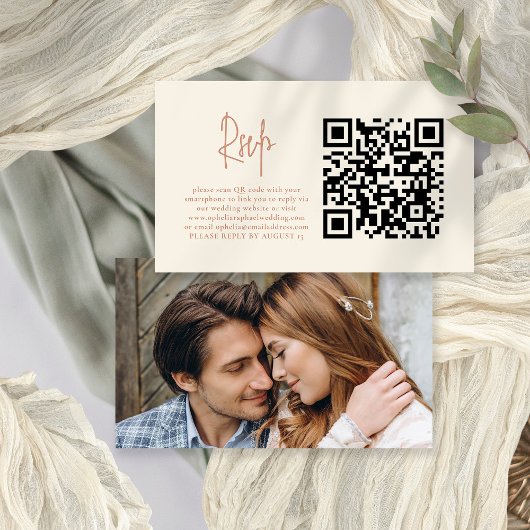 Photo Script Terracotta Cream QR Wedding Carte RSV