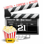 Photo Sculpture 21e anniversaire de la fête du cinéma<br><div class="desc">t-shirts et cadeaux du 21e anniversaire pour une fête du 21e anniversaire sur le thème du cinéma. t-shirts de 21e anniversaire de cinéma,  faveurs de fête,  cartes,  timbres et décorations de 21e anniversaire de film avec plateau de tournage,  pop-corn et film.</div>