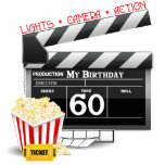 Photo Sculpture 60e anniversaire Movie Thème<br><div class="desc">60th Movie Anniversaire t-shirts de fête,  faveurs de fête,  cartes,  boutons pour votre fête d'anniversaire Movie thème. 60e anniversaire cadeaux et décorations avec film clapboard,  pop-corn,  lumières,  appareil photo,  action,  60. 60 ans cadeaux pour les personnes de 60 ans.</div>