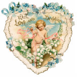 Photo Sculpture Cherub - Victorien - Sculpture<br><div class="desc">Charmant chérubin vintage entouré de coeurs et de fleurs sur une jolie découpe.</div>