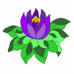 Photo Sculpture Gras Vibrant Pop Art violet Lotus Feuilles<br><div class="desc">Cette sculpture découpée est une fleur de lotus de style pop-art audacieuse,  violet profond avec un étain jaune et de grands feuilles verts.</div>