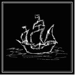 Photo Sculpture Navire pirate. Galleon noir et blanc.<br><div class="desc">Ce dessin de galion de bateau pirate est en blanc sur un arrière - plan noir. L'image imprimée sur cet élément a été créée à partir d'un croquis dessiné à l'aide d'une tablette graphique.</div>