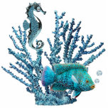 Photo Sculpture Sculpture de barrière de corail bleu<br><div class="desc">Sculpture en acrylique de corail bleu abritant un hippocampe bleu étincelant et un beau poisson bleu avec des bulles d'air bleu clair topaz. C'est une grande pièce décorative Under Sea qui peut être utilisée n'importe où, même dans une pièce centrale ! Voir la fiche de sculpture acrylique, porte - clé,...</div>