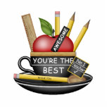 Photo Sculpture Teacup de pomme de l'enseignant<br><div class="desc">Une pomme pour enseignant dans une vieille école de Blackboard Teacup,  avec Merci "crayon" Teaspoon,  Tag de thé,  Règle et crayons jaunes. Choisissez juste le cadeau parfait pour les enseignants sur une vaste gamme d'articles amusants.</div>