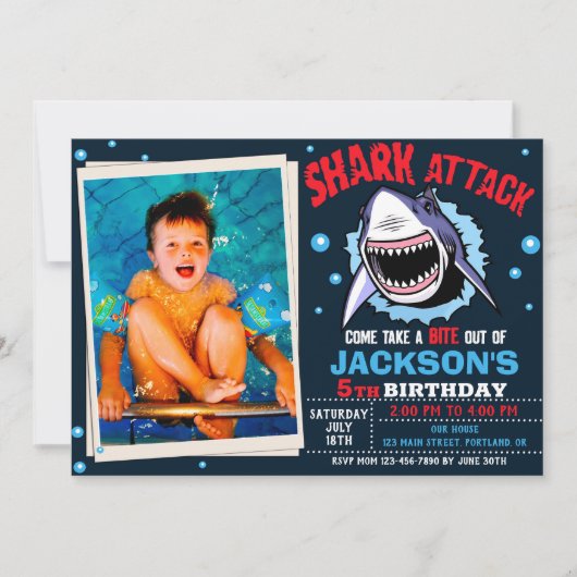 Photo Shark Birthday Invitation Shark Attack party (Devant)