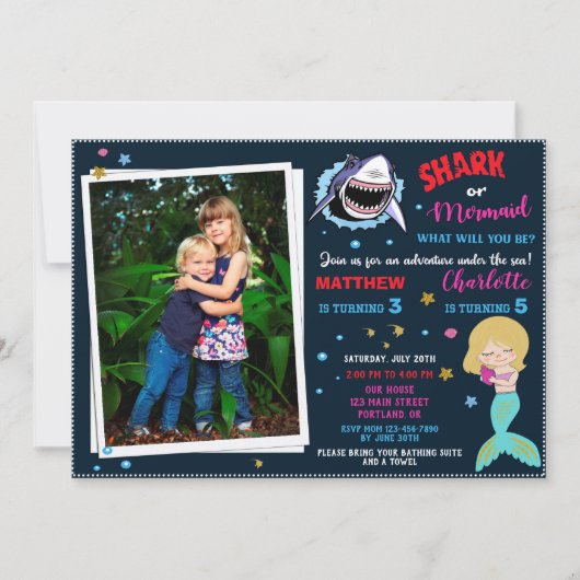Photo Shark Mermaid invitation anniversaire Pool p (Devant)
